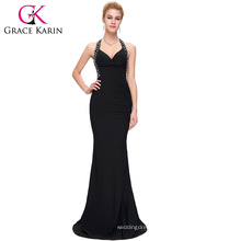 Grace Karin new arrival 6 colors sexy Sleeveless Corss Back Black long evening dresses with Stretch CL6080-1